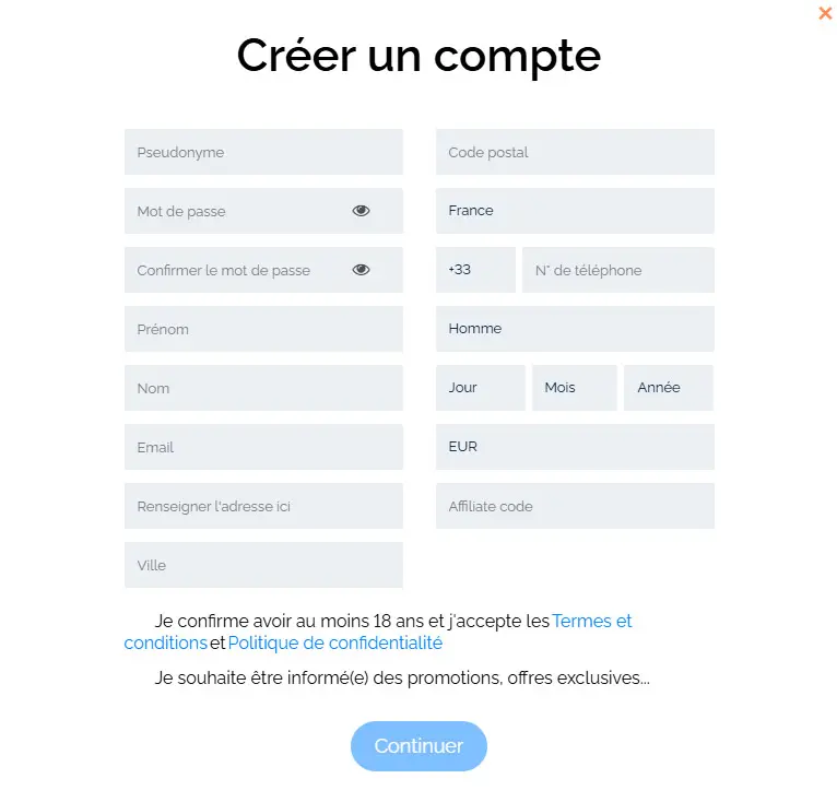Processus d'inscription TrueLuck Casino